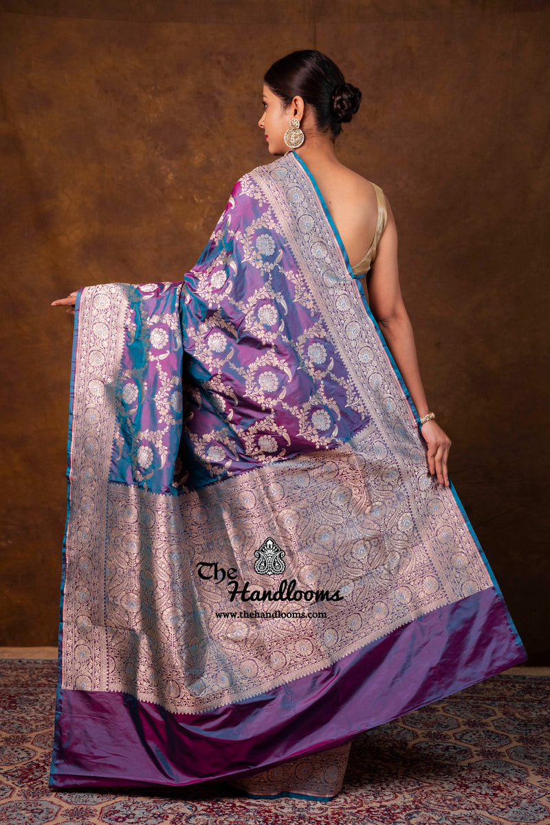 Pure Katan Silk Banarasi Handloom Saree - All Over Sona Roopa Jaal Work - The Handlooms