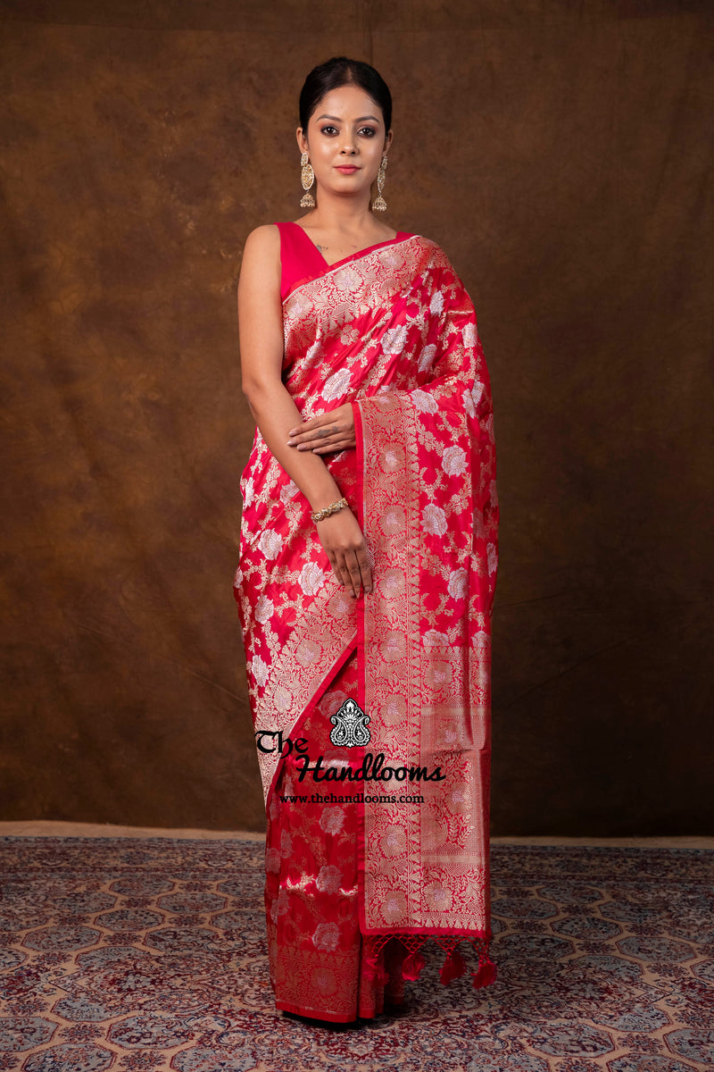 Pure Katan Silk Banarasi Handloom Saree - All Over Sona Roopa Jaal Work - The Handlooms