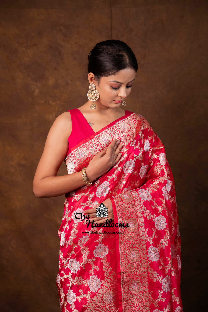 Pure Katan Silk Banarasi Handloom Saree - All Over Sona Roopa Jaal Work - The Handlooms