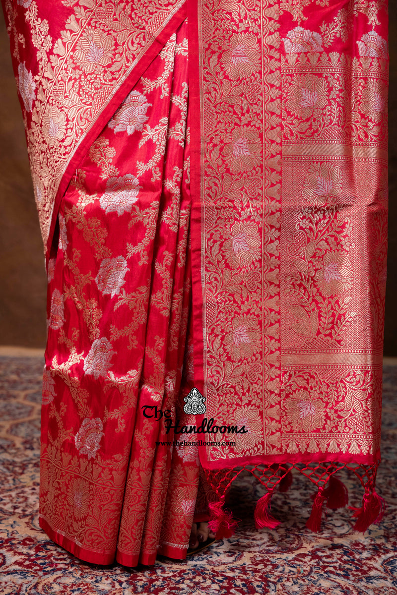 Pure Katan Silk Banarasi Handloom Saree - All Over Sona Roopa Jaal Work - The Handlooms