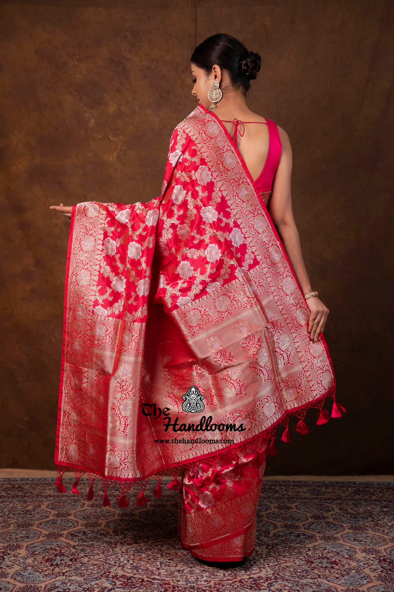 Pure Katan Silk Banarasi Handloom Saree - All Over Sona Roopa Jaal Work - The Handlooms