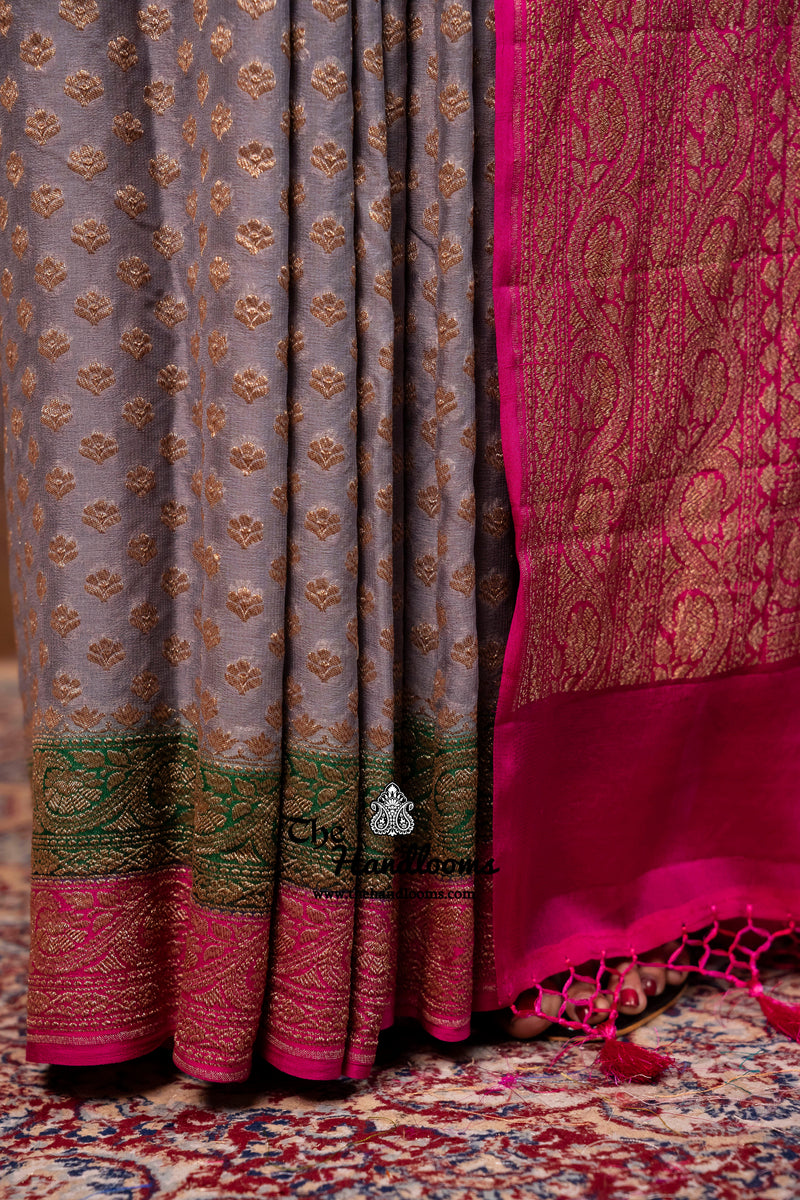 Pure Khaddi Georgette Handloom Banarasi Saree - Antique Zari