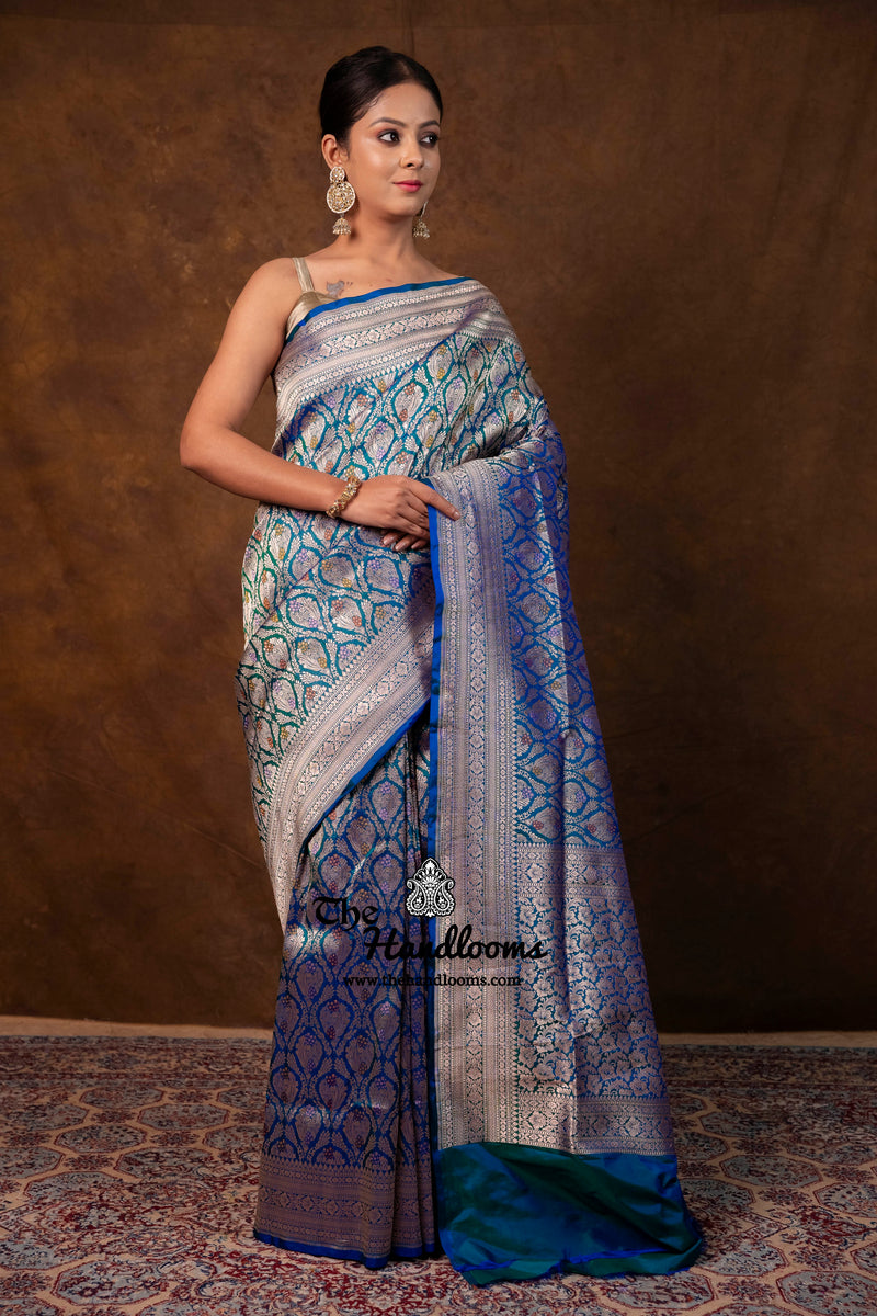 Regal Pure Katan Silk Banarasi Saree – Handwoven Tanchui Brocade With Meenakari Work