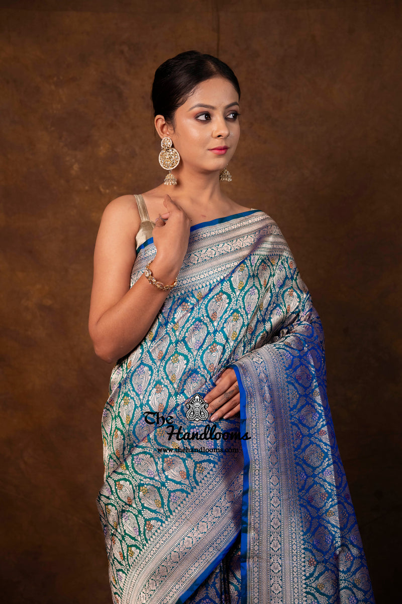 Regal Pure Katan Silk Banarasi Saree – Handwoven Tanchui Brocade With Meenakari Work