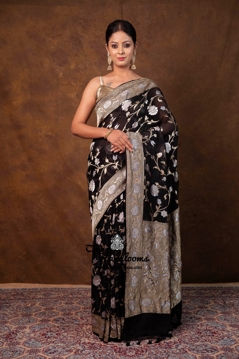 Pure Khaddi Georgette Handloom Banarasi Saree - All Over Sona Roopa Jaal Work