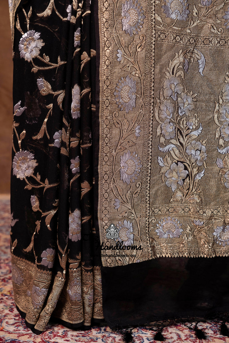 Pure Khaddi Georgette Handloom Banarasi Saree - All Over Sona Roopa Jaal Work