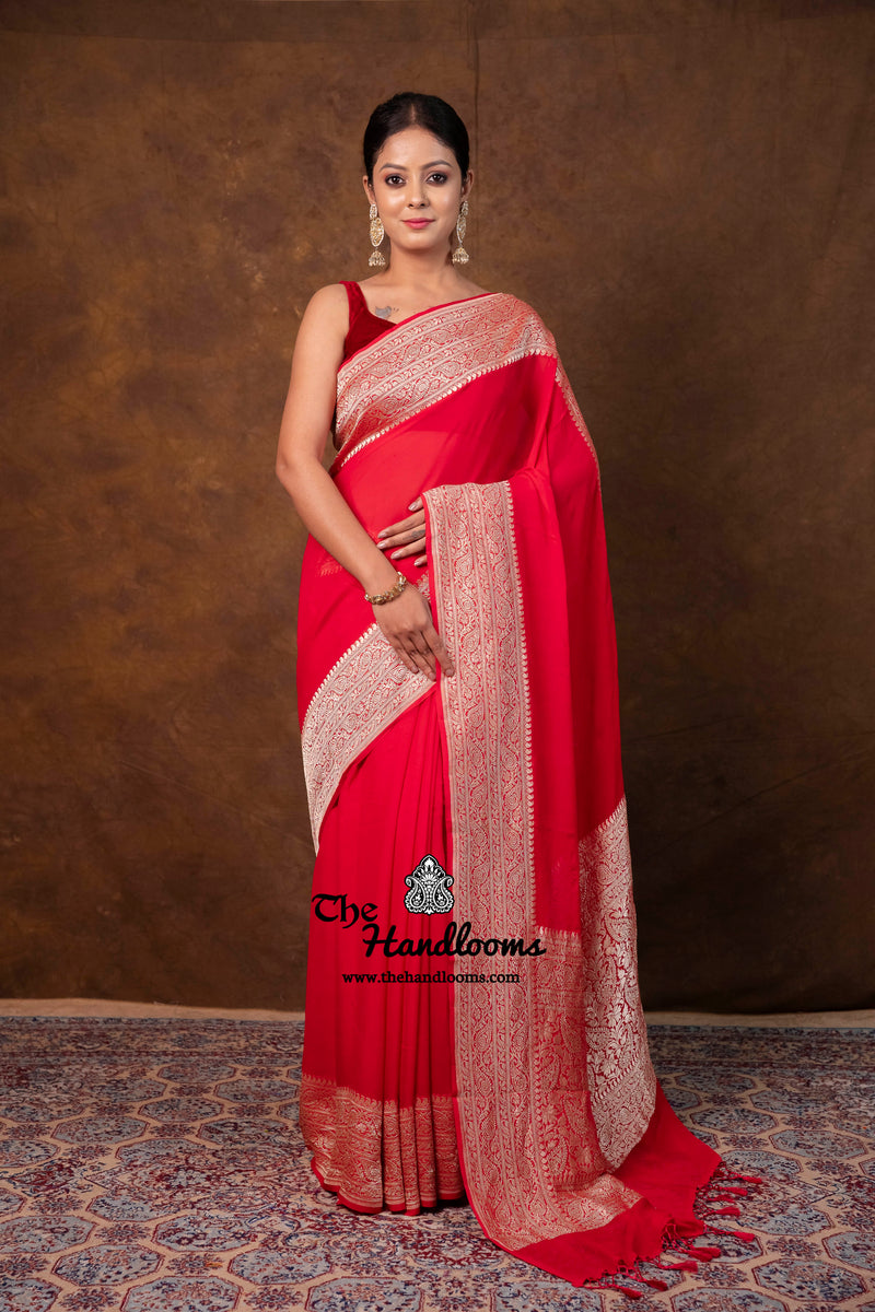 Khaddi Georgette Handloom Banarasi Saree - Water Zari