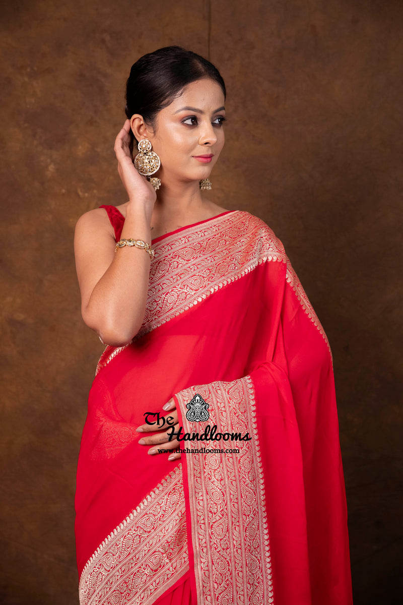 Khaddi Georgette Handloom Banarasi Saree - Water Zari