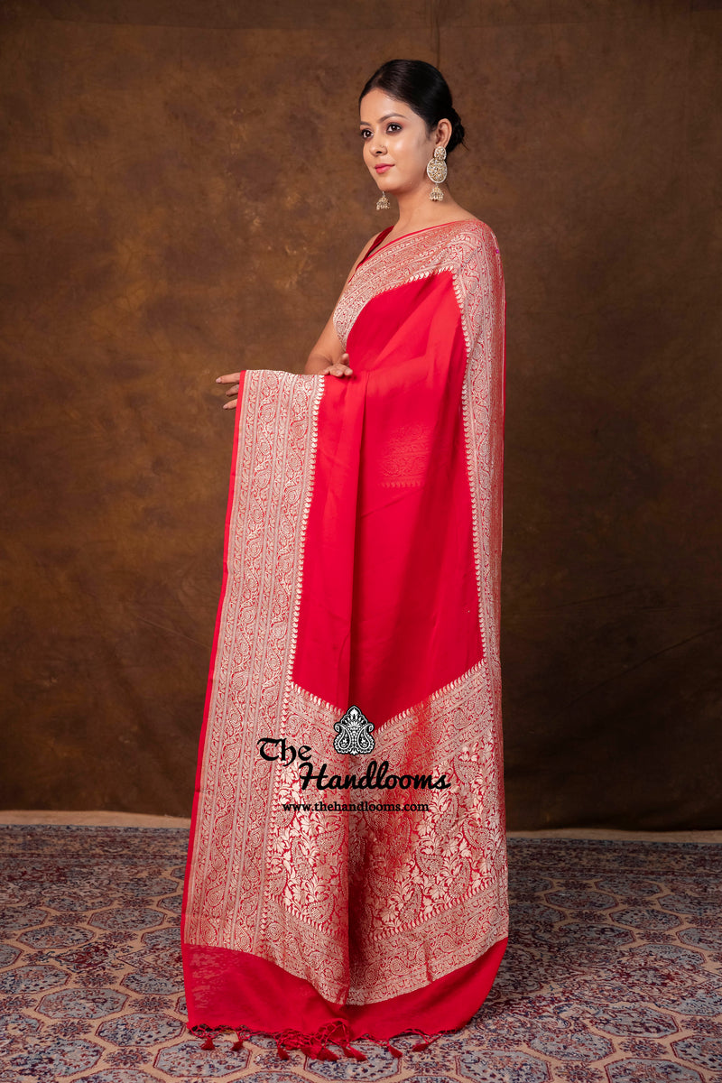 Khaddi Georgette Handloom Banarasi Saree - Water Zari