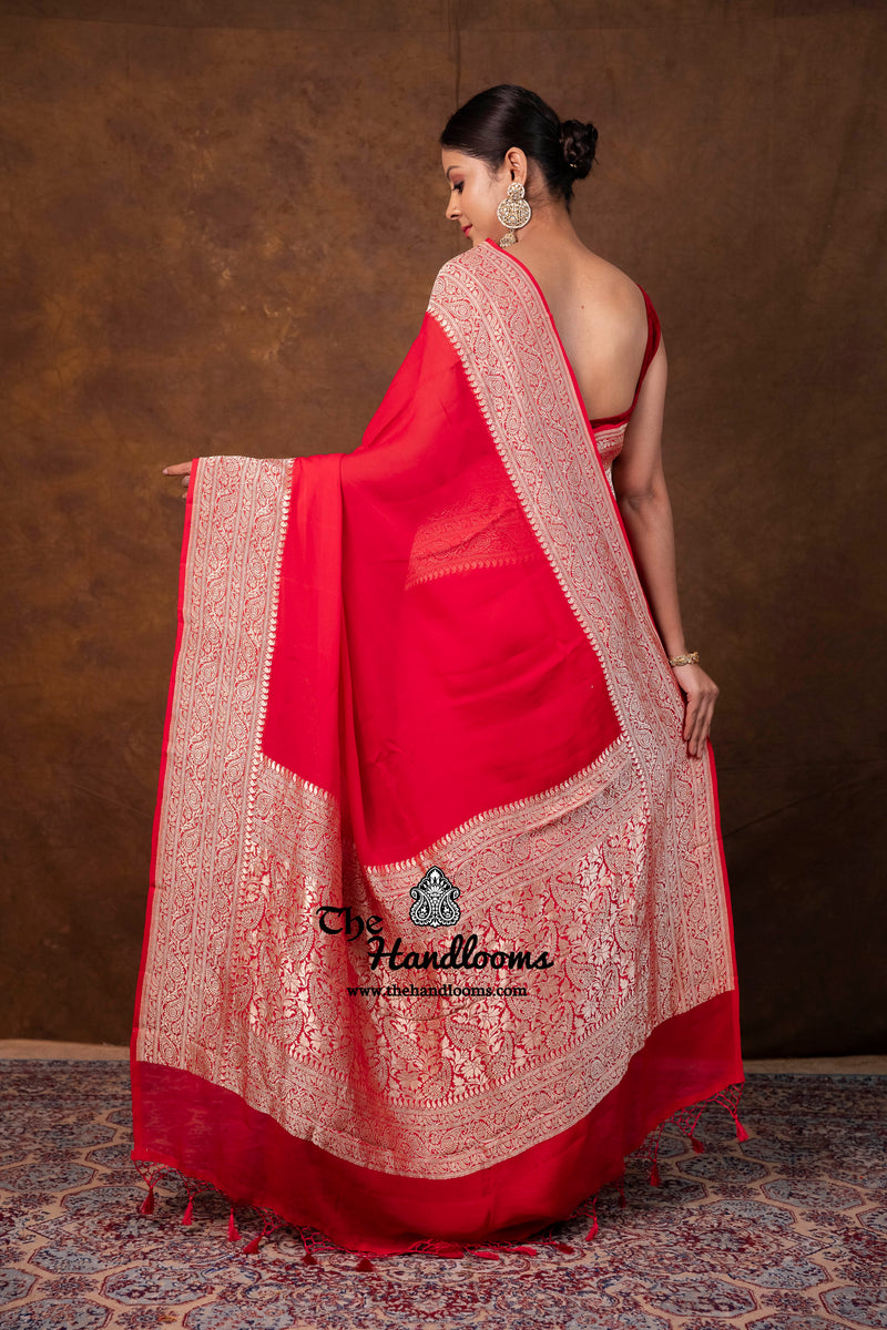 Khaddi Georgette Handloom Banarasi Saree - Water Zari