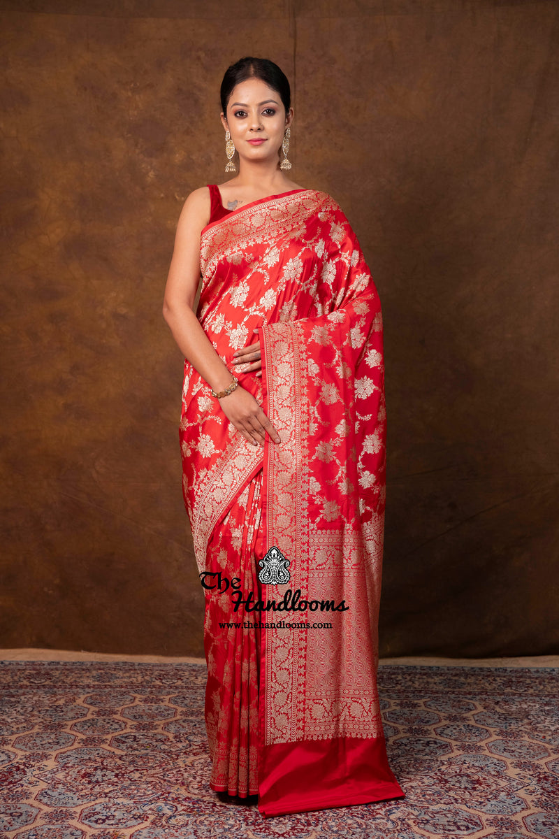 Pure Katan Silk Banarasi Handloom Saree - All Over Jaal Work - The Handlooms