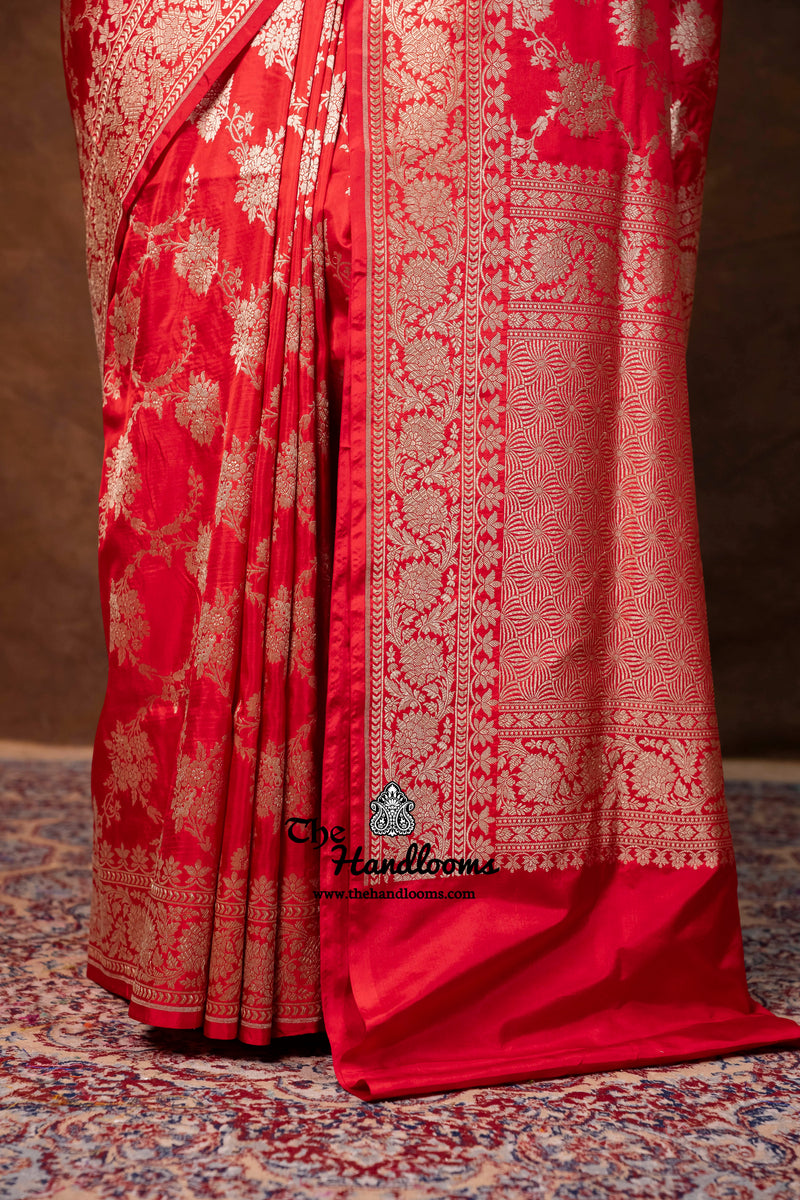 Pure Katan Silk Banarasi Handloom Saree - All Over Jaal Work - The Handlooms