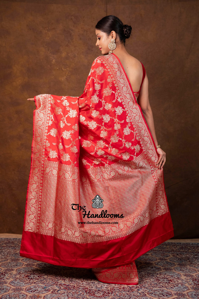 Pure Katan Silk Banarasi Handloom Saree - All Over Jaal Work - The Handlooms