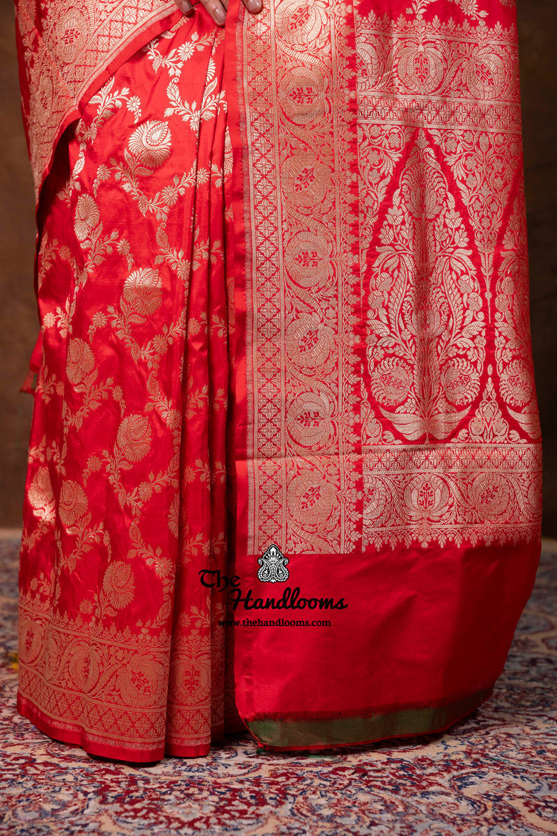 Pure Katan Silk Banarasi Handloom Saree - All Over Sona Roopa Jaal Work - The Handlooms
