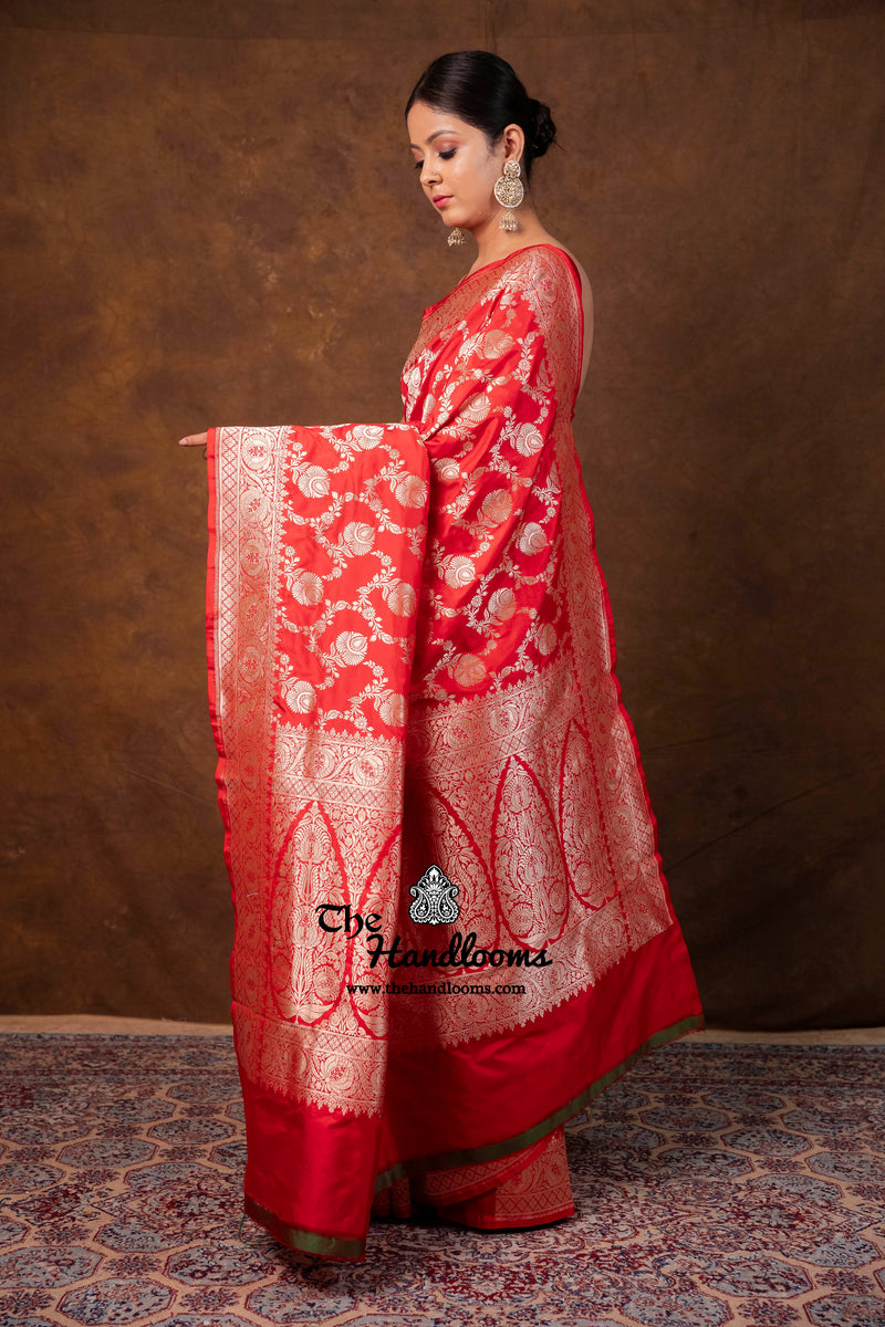 Pure Katan Silk Banarasi Handloom Saree - All Over Sona Roopa Jaal Work - The Handlooms