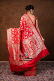 Pure Katan Silk Banarasi Handloom Saree - All Over Sona Roopa Jaal Work - The Handlooms