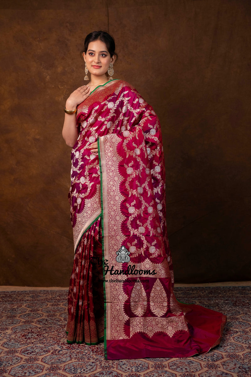 Pure Katan Silk Banarasi Handloom Saree - All Over Sona Roopa Jaal Work