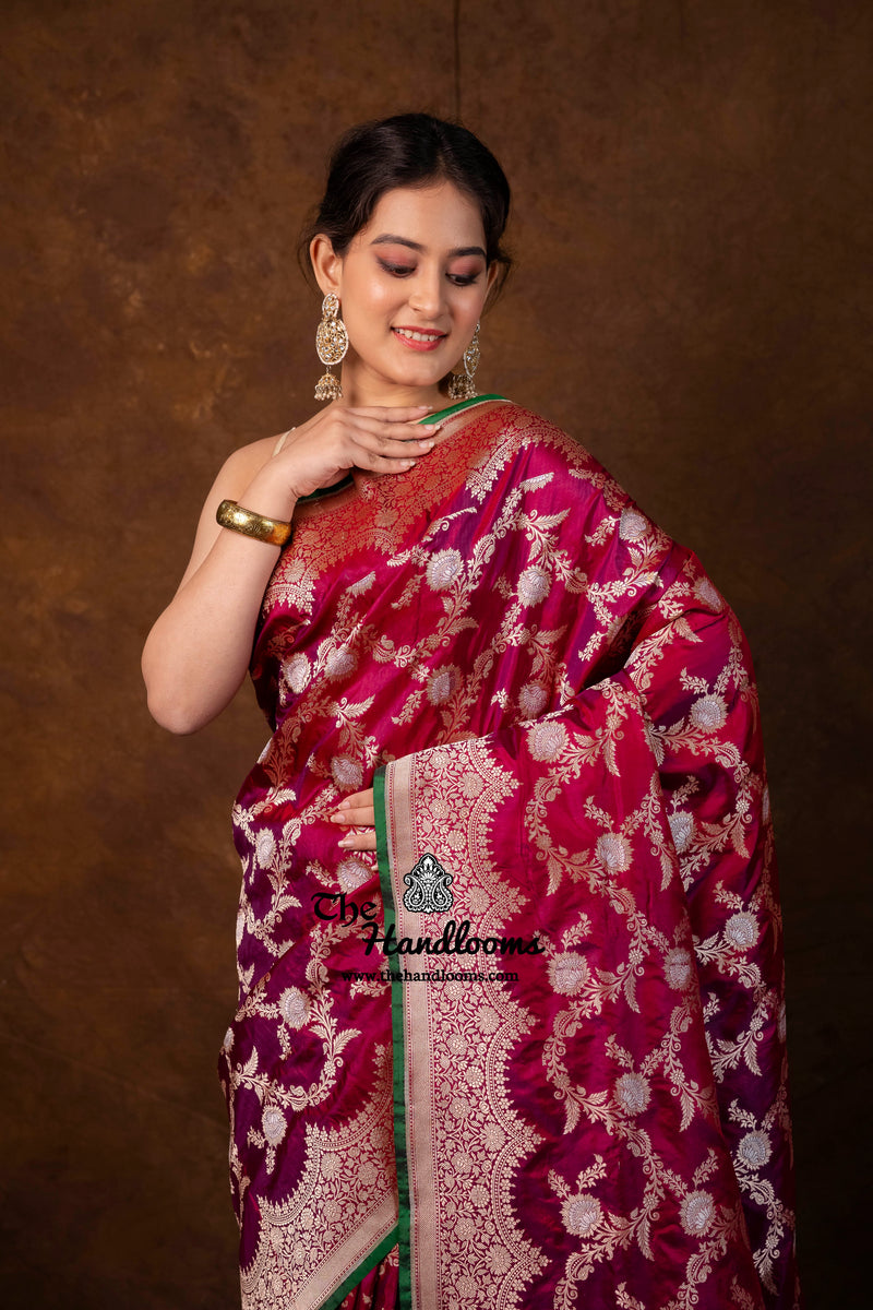 Pure Katan Silk Banarasi Handloom Saree - All Over Sona Roopa Jaal Work
