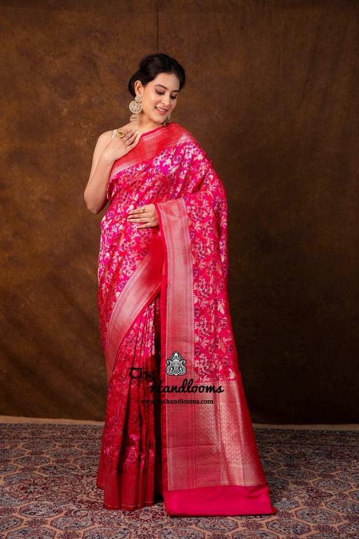 Pure Katan Silk Banarasi Handloom Saree - All Over Jaal Work With Meenakari - The Handlooms