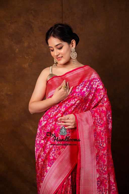 Pure Katan Silk Banarasi Handloom Saree - All Over Jaal Work With Meenakari - The Handlooms
