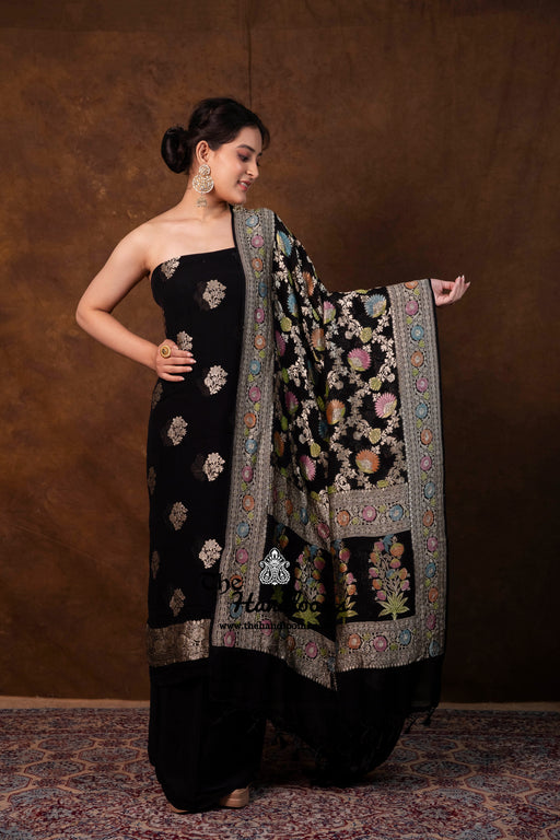 Khaddi Georgette Banarasi Dress Material Water Zari - The Handlooms