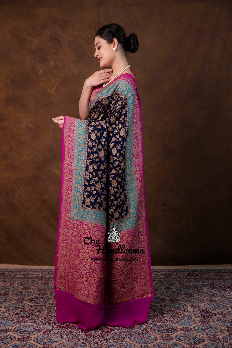 Pure Khaddi Georgette Handloom Banarasi Saree - Antique Zari