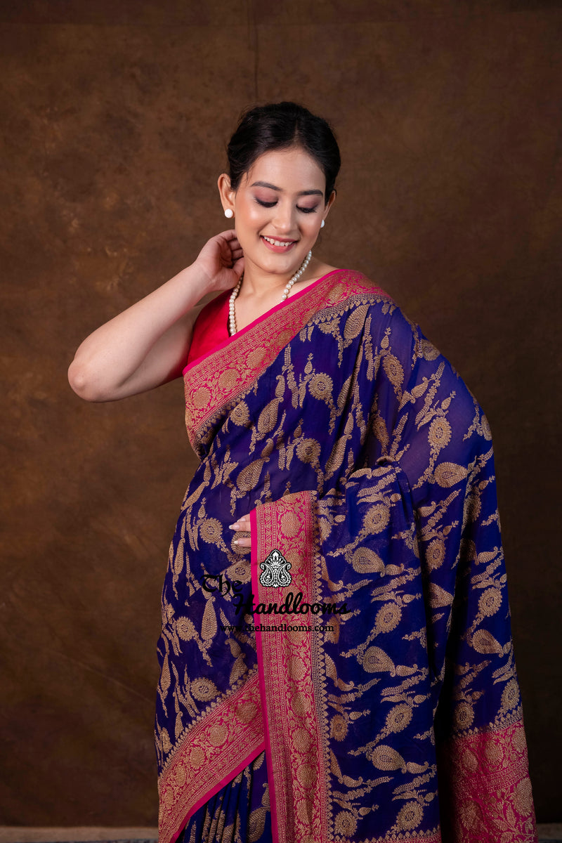 Pure Khaddi Georgette Handloom Banarasi Saree - Antique Zari