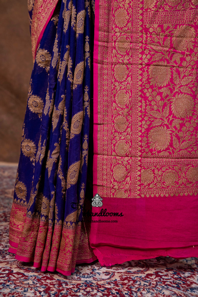 Pure Khaddi Georgette Handloom Banarasi Saree - Antique Zari