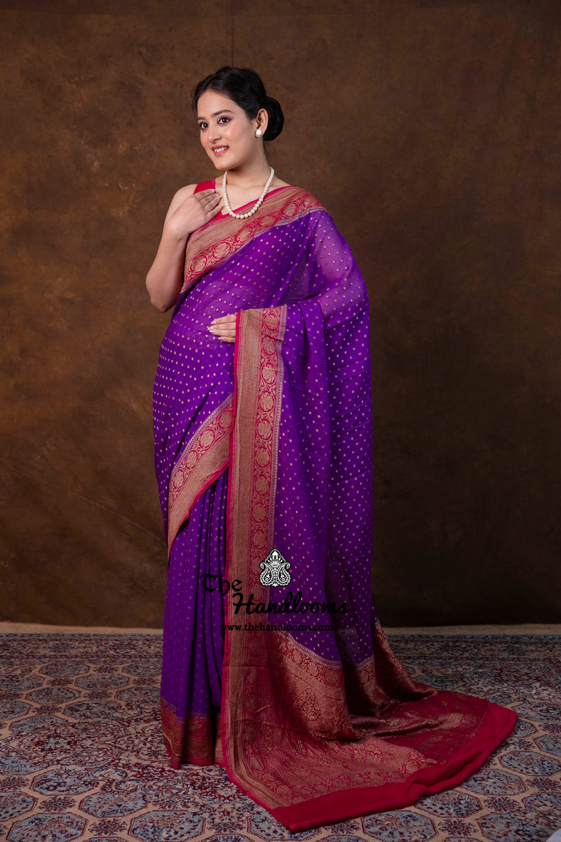 Pure Khaddi Georgette Handloom Banarasi Saree - Antique Zari - The Handlooms