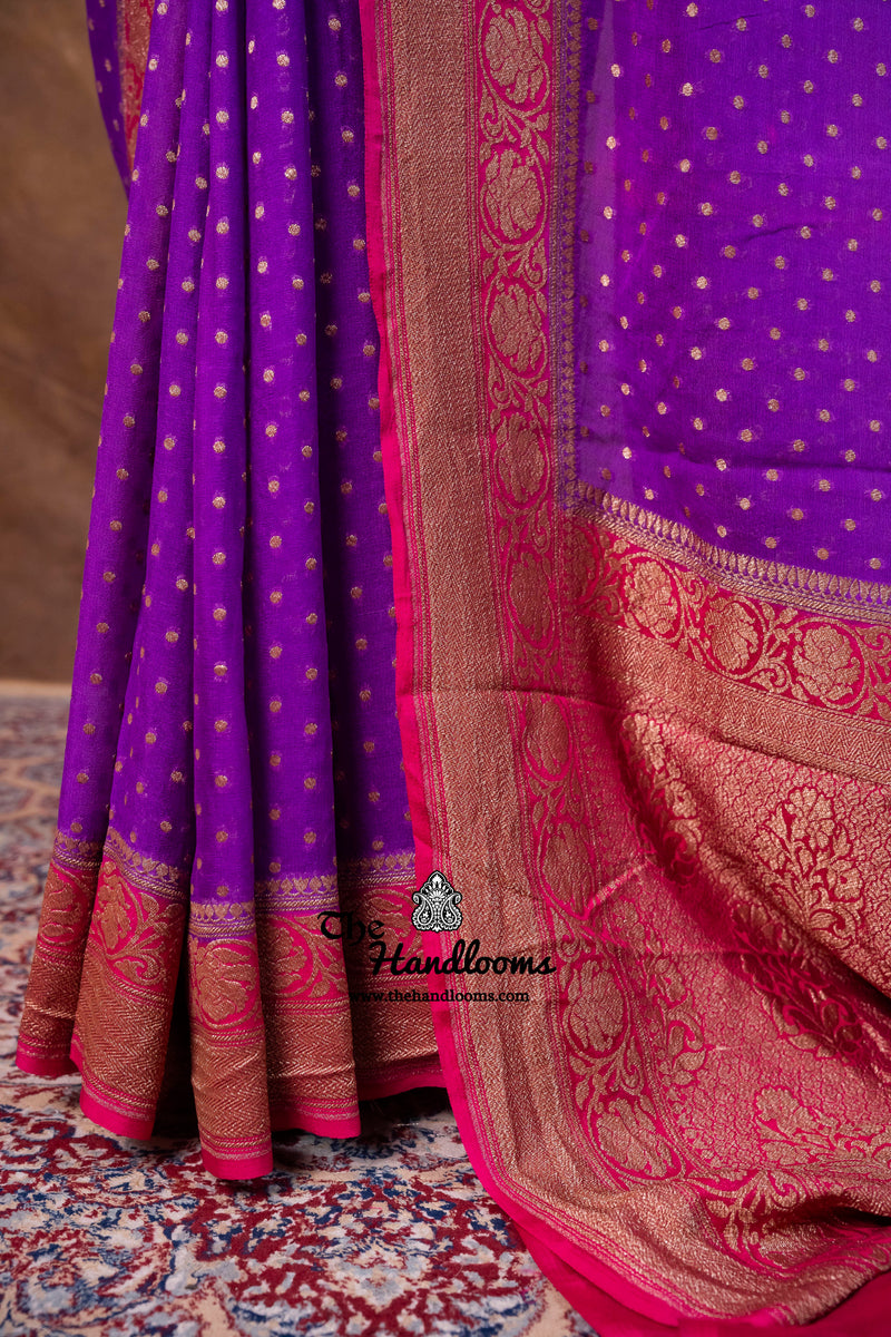 Pure Khaddi Georgette Handloom Banarasi Saree - Antique Zari - The Handlooms