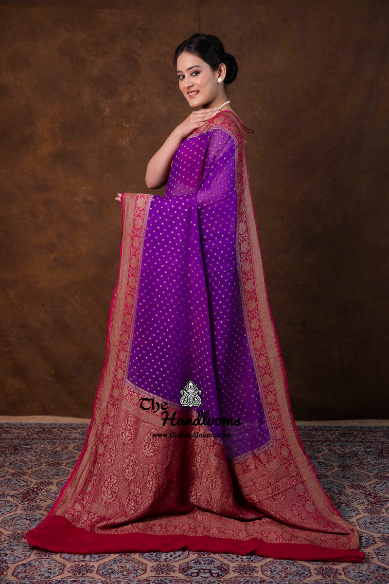 Pure Khaddi Georgette Handloom Banarasi Saree - Antique Zari - The Handlooms