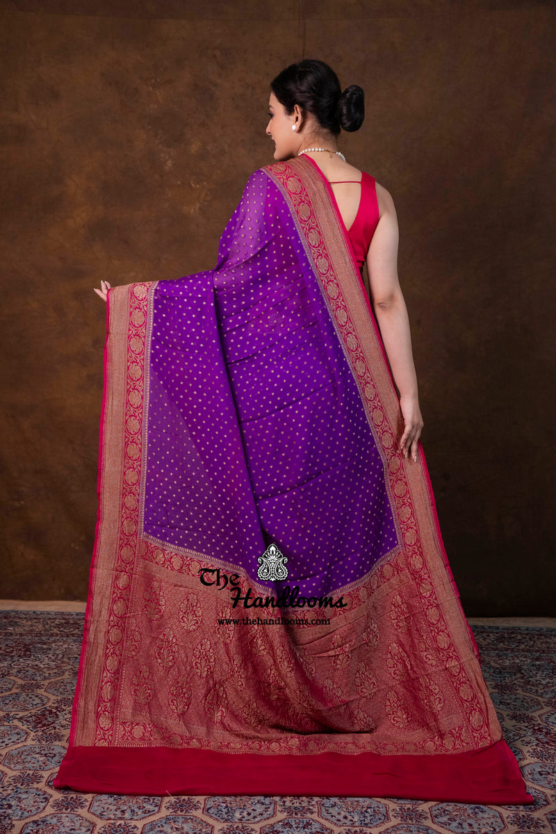 Pure Khaddi Georgette Handloom Banarasi Saree - Antique Zari - The Handlooms