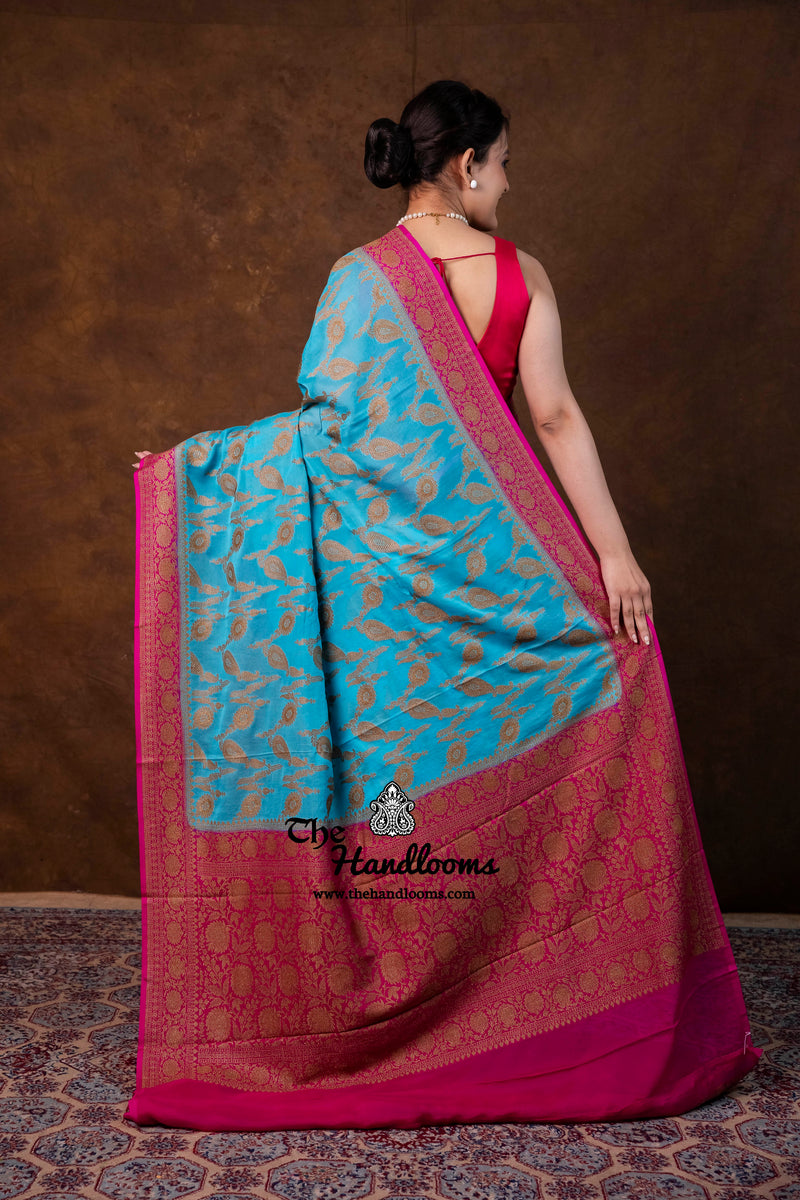 Pure Khaddi Georgette Handloom Banarasi Saree - Antique Zari