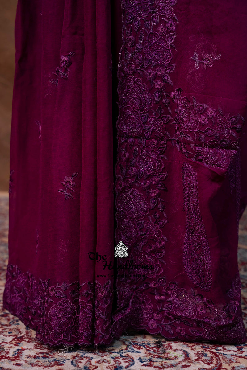 Pure Georgette Chikankari Handloom Banarasi Saree