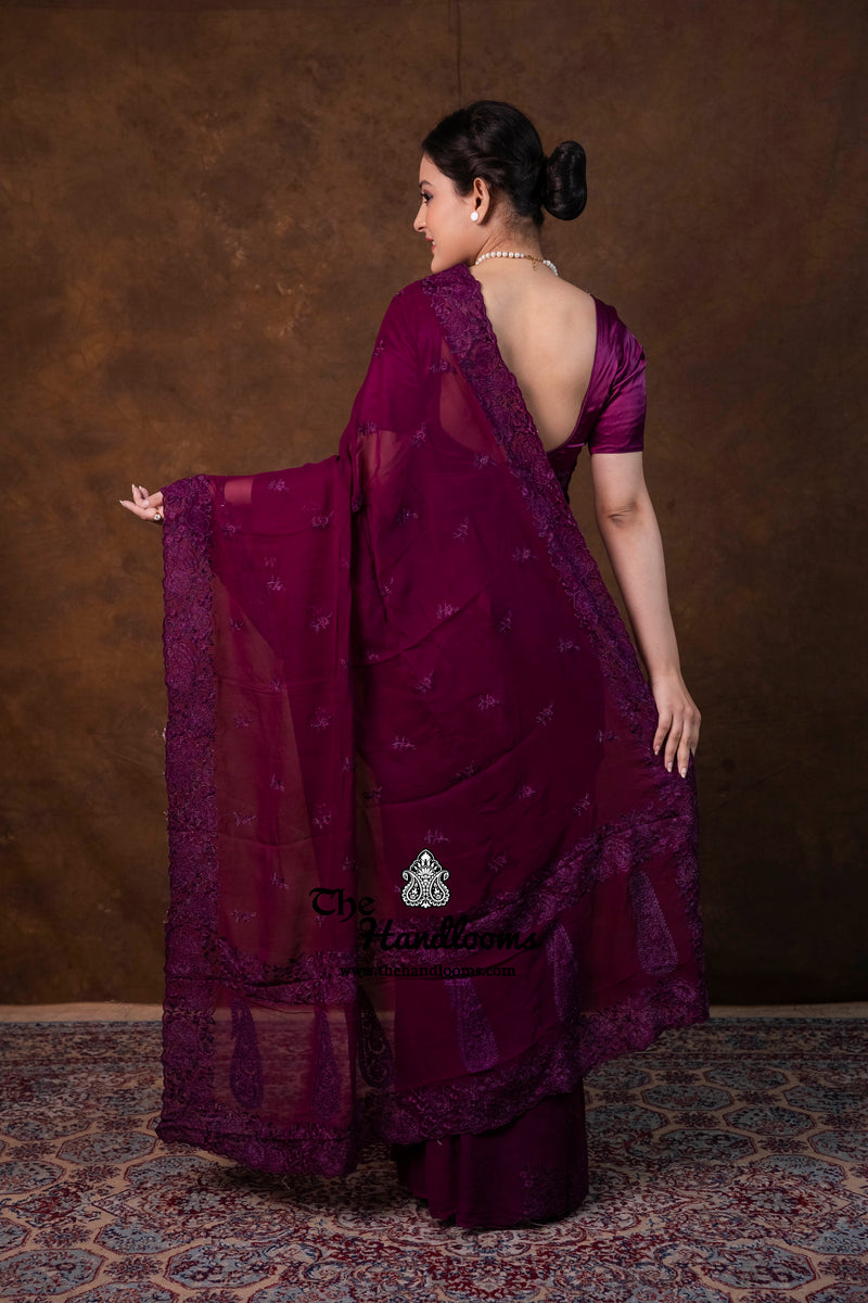 Pure Georgette Chikankari Handloom Banarasi Saree