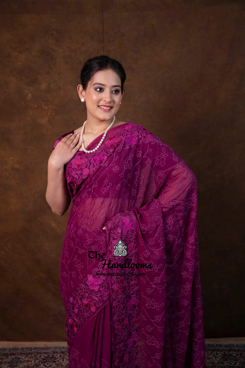 Pure Georgette Chikankari Handloom Banarasi Saree