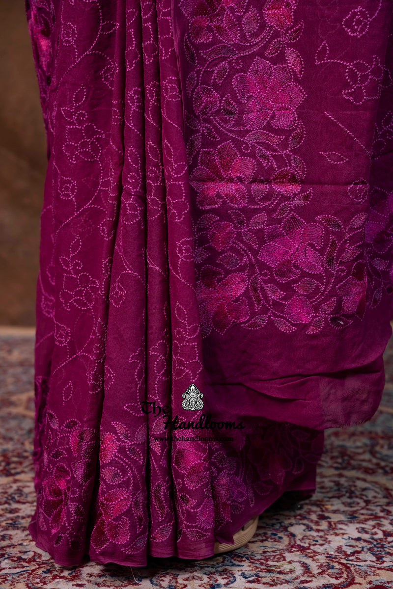 Pure Georgette Chikankari Handloom Banarasi Saree