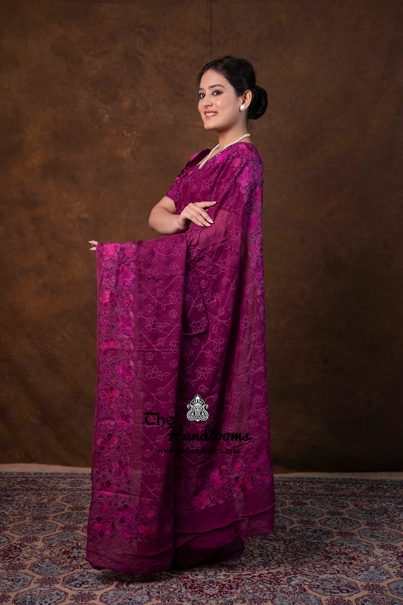 Pure Georgette Chikankari Handloom Banarasi Saree