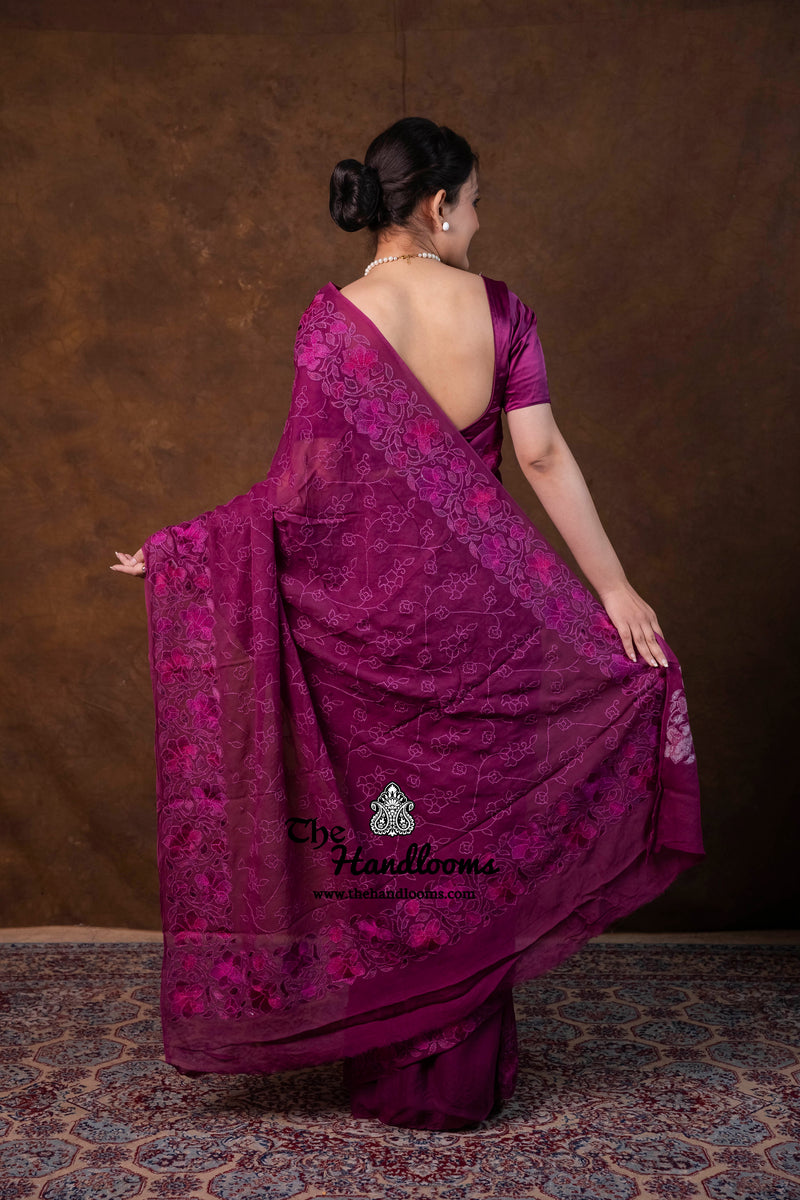 Pure Georgette Chikankari Handloom Banarasi Saree