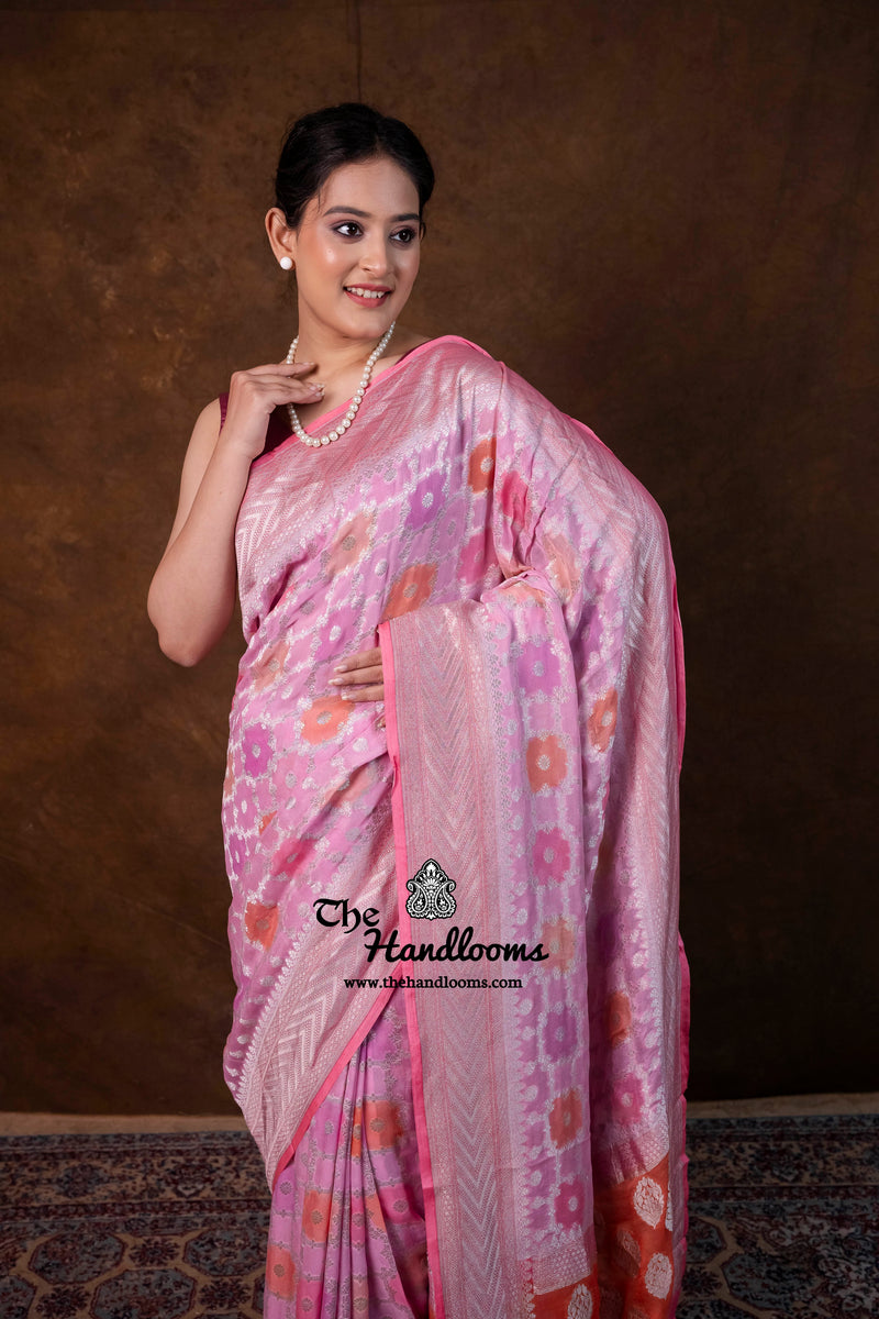 Khaddi Georgette Handloom Banarasi Saree - Silver Zari