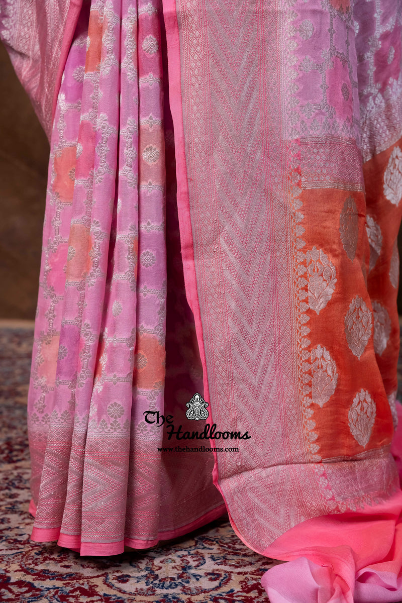 Khaddi Georgette Handloom Banarasi Saree - Silver Zari