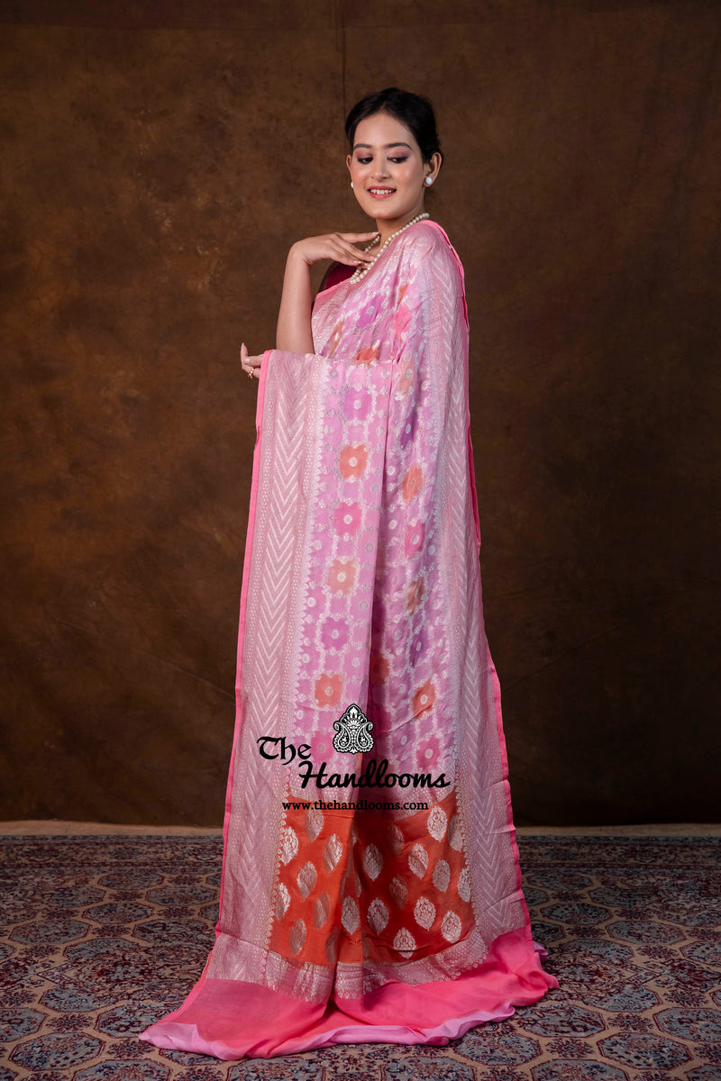 Khaddi Georgette Handloom Banarasi Saree - Silver Zari