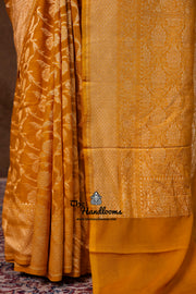 Khaddi Georgette Handloom Banarasi Saree - Gold Zari - The Handlooms