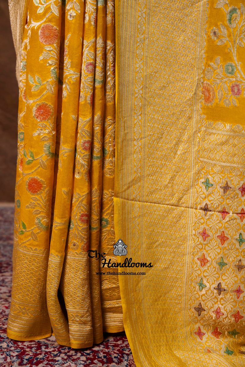 Khaddi Georgette Handloom Banarasi Saree - Water Zari