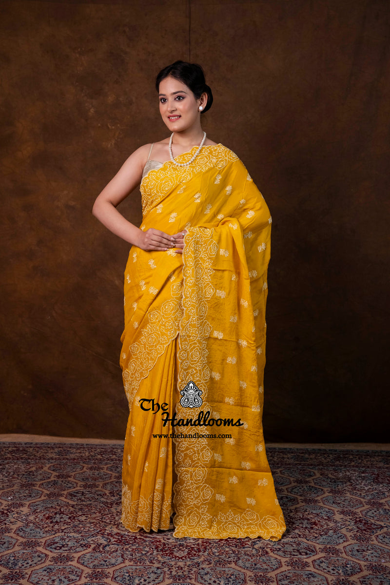 Pure Georgette Chikankari Handloom Banarasi Saree