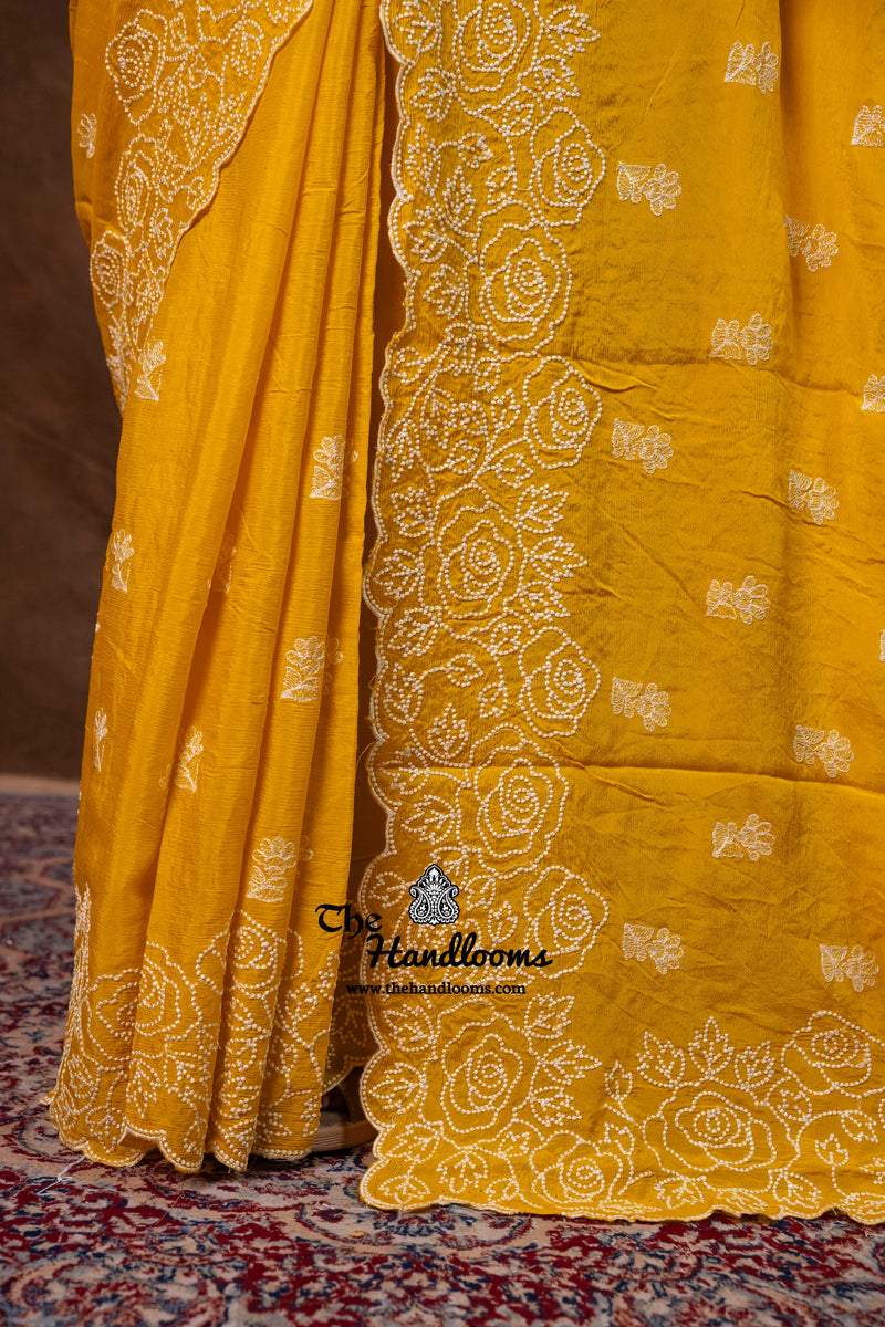 Pure Georgette Chikankari Handloom Banarasi Saree