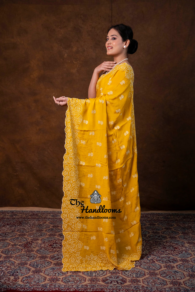 Pure Georgette Chikankari Handloom Banarasi Saree