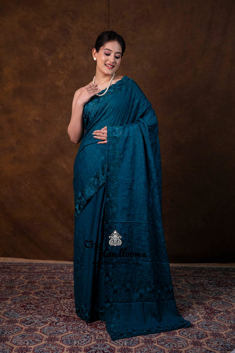 Pure Georgette Chikankari Handloom Banarasi Saree