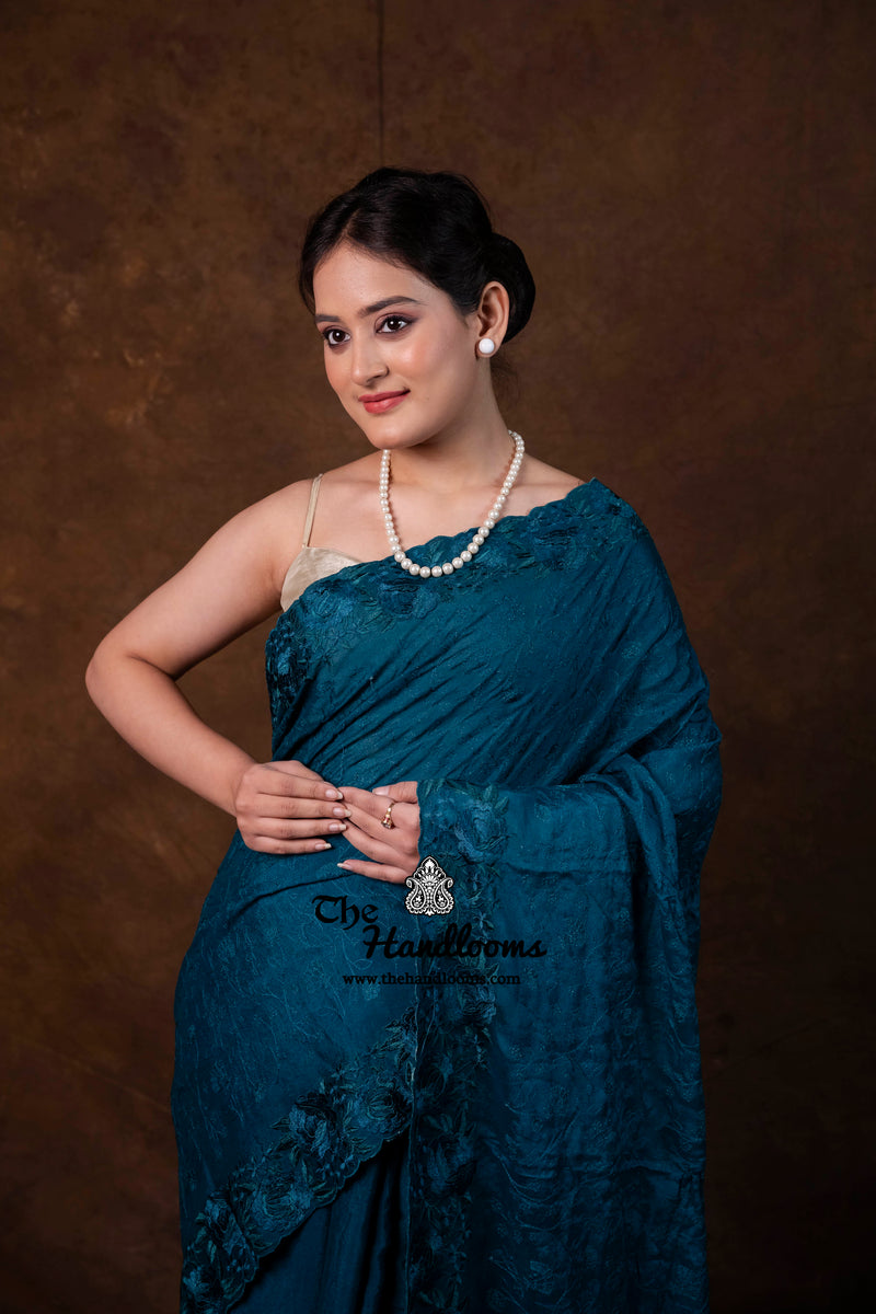 Pure Georgette Chikankari Handloom Banarasi Saree