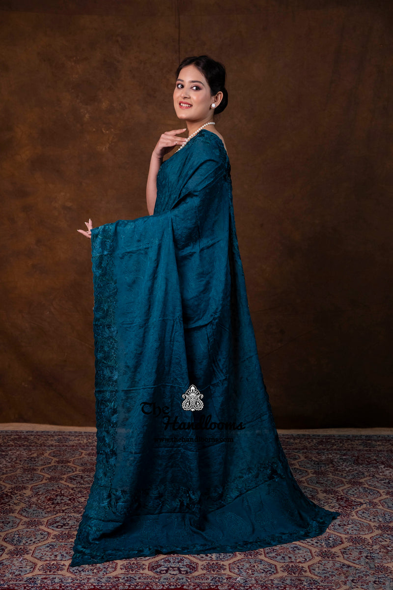 Pure Georgette Chikankari Handloom Banarasi Saree